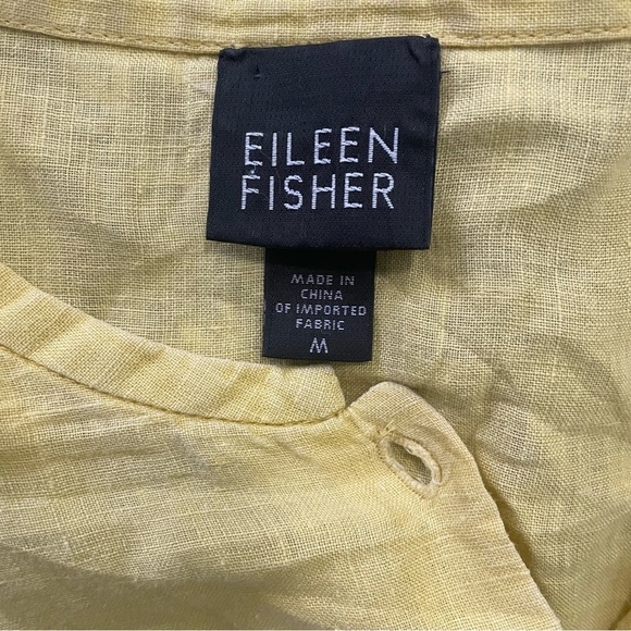 Eileen Fisher 100% Linen Button Down Butter Yellow Short Sleeve Top Medium - Picture 4 of 6